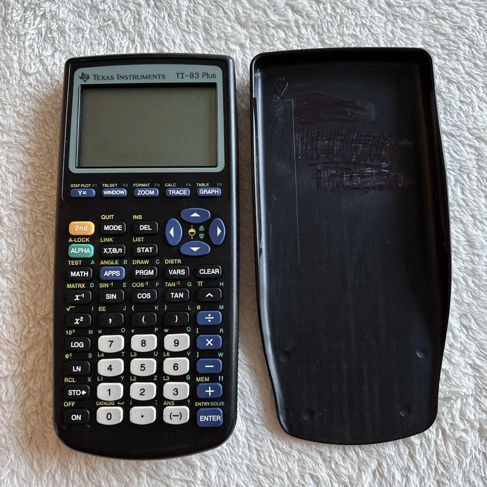 Texas Instruments TI 83 Plus Graphing Calculator Black‎ With Cover Working